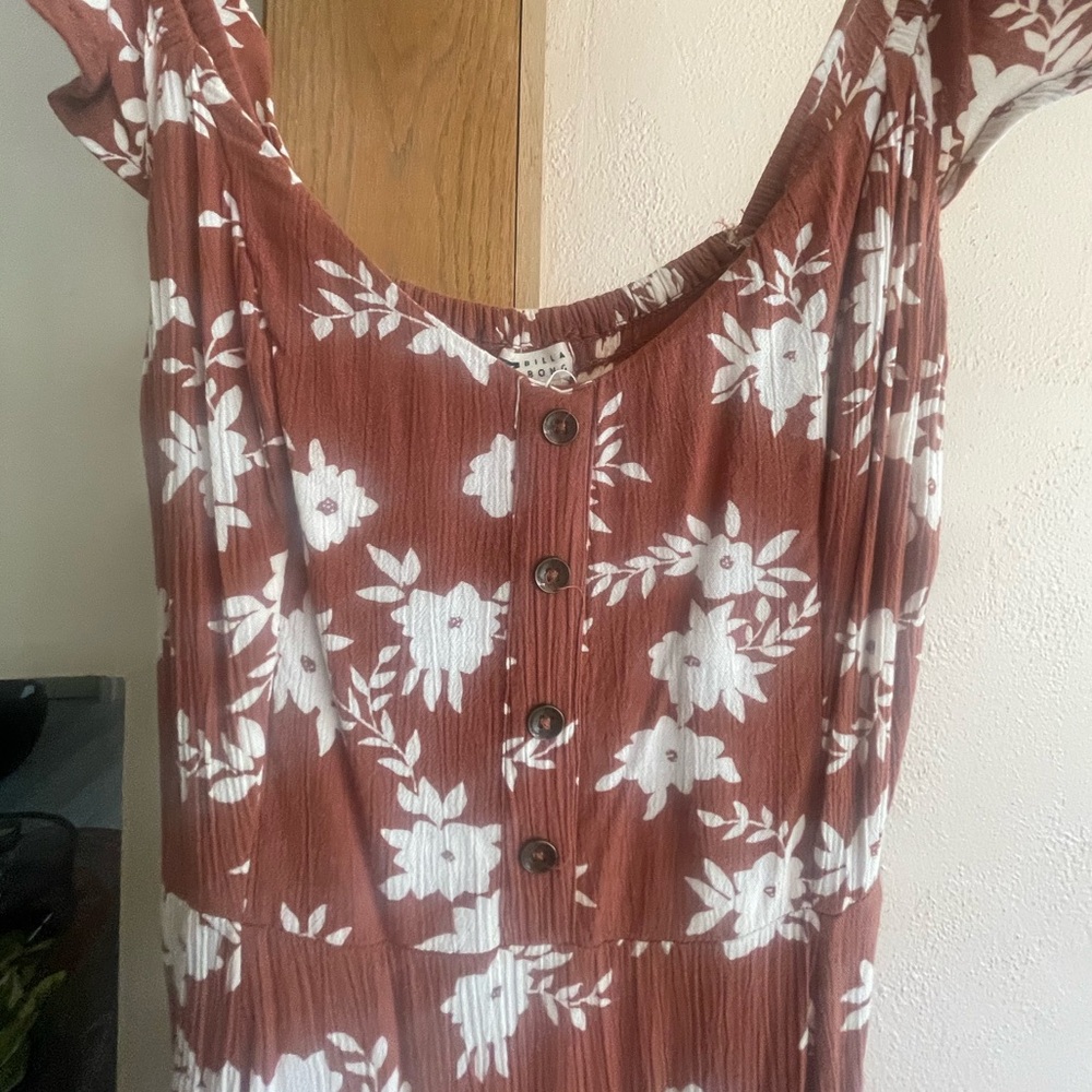 Billabong Floral Rust Brown Midi Dress